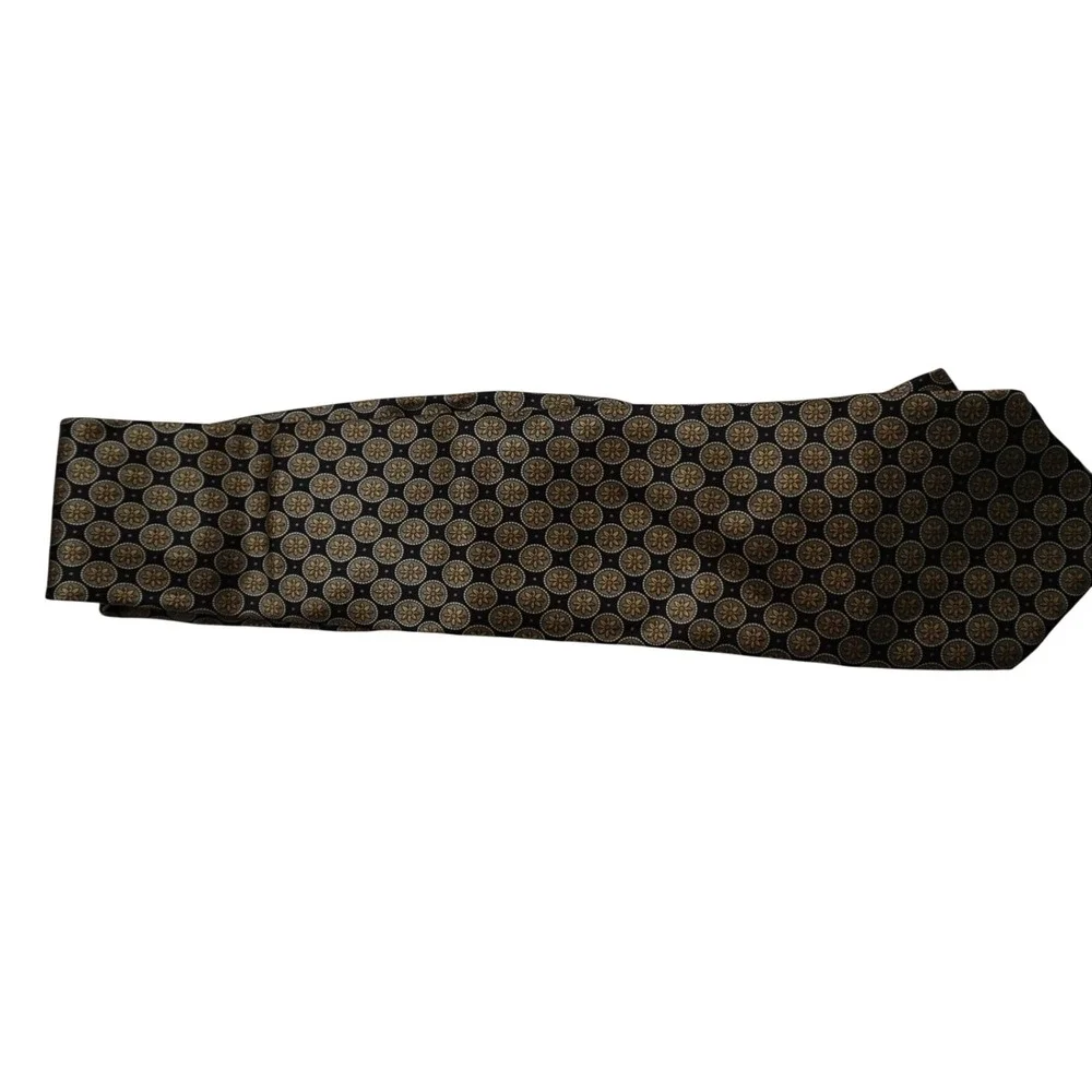 STONEHENG E Mens Silk‎ Neck Tie Geometric Pattern Gold Black Formal